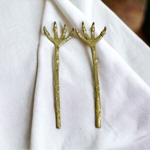 Serving Hands Halloween Claw Salad Servers Set of 2 Gold Metal Tongs Forks VG